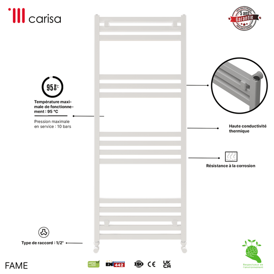 Carisa Fame Sèche-Serviettes en Aluminium Design Moderne Blanc