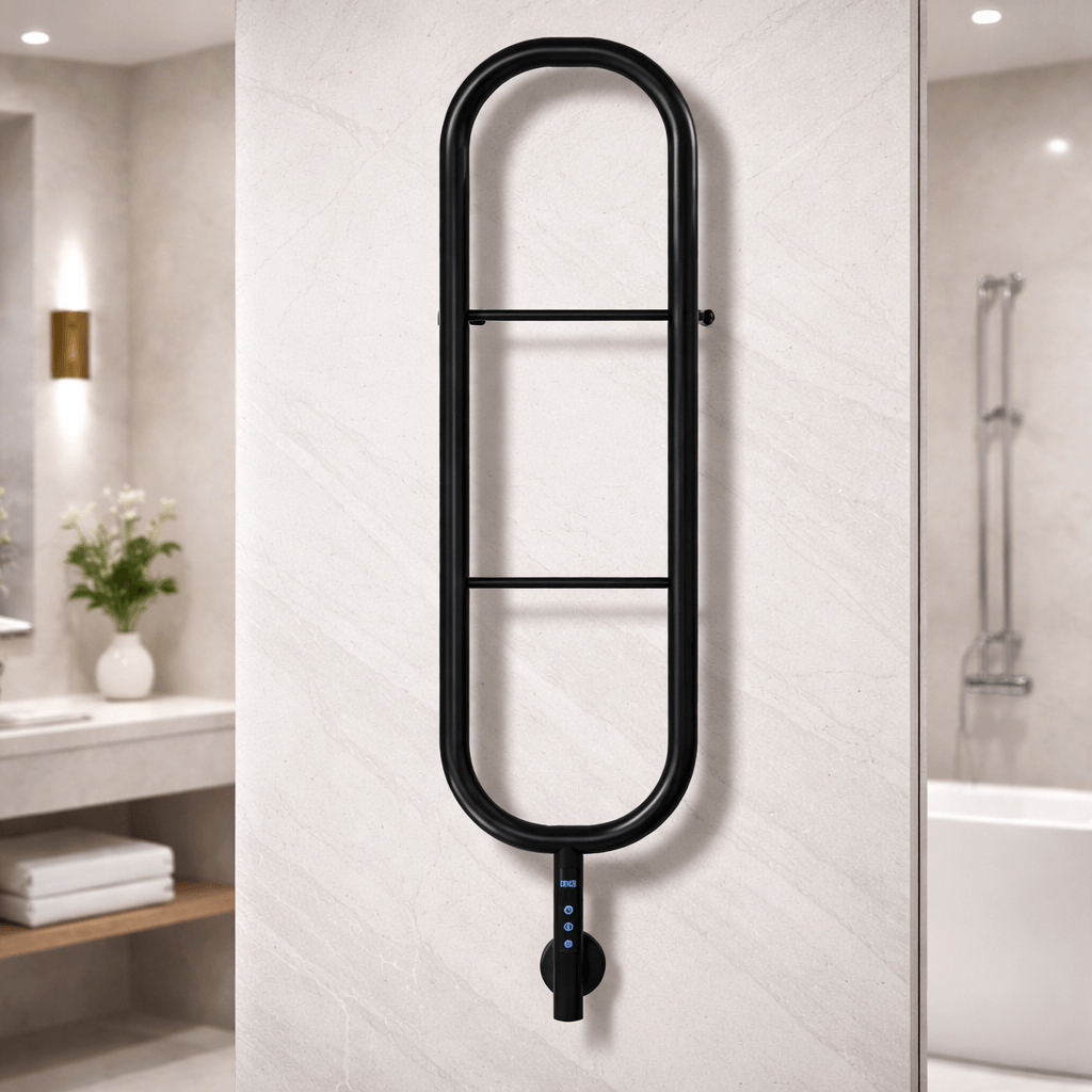 sèche-serviettes Carisa Felix électrique en inox noir mat, design contemporain mural pour salle de bain