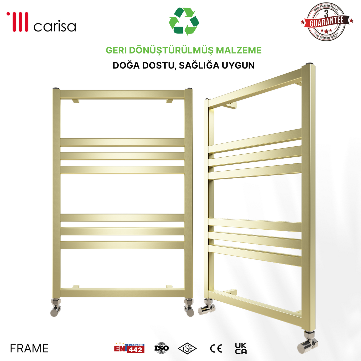 Carisa Frame Sèche-Serviettes en Aluminium Design Moderne Laiton Anodisé Brossé