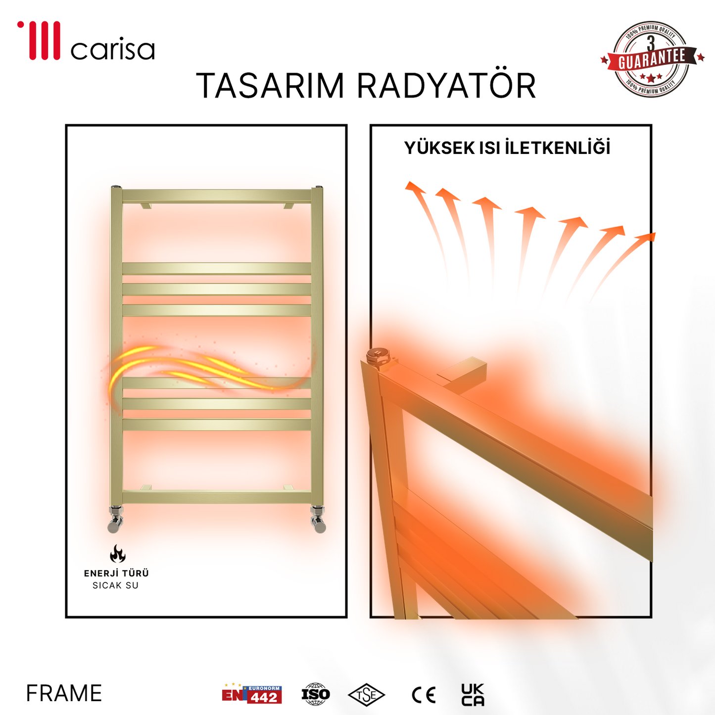 Carisa Frame Sèche-Serviettes en Aluminium Design Moderne Laiton Anodisé Brossé
