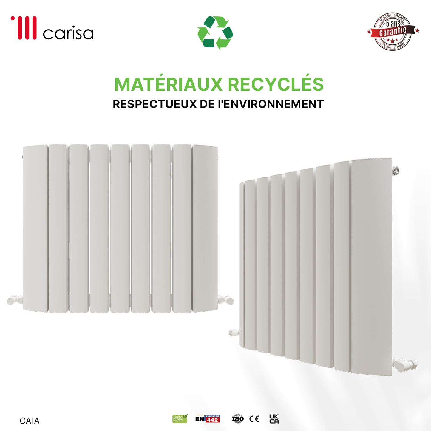 Carisa Gaia Radiateur en Aluminium Horizontal Design Moderne Blanc
