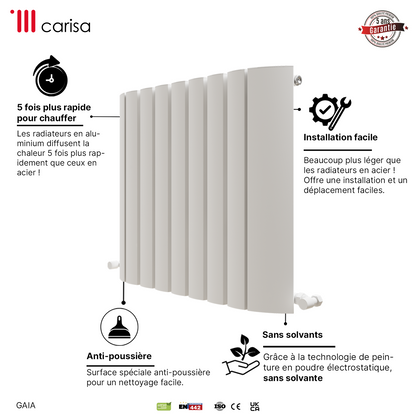 Carisa Gaia Radiateur en Aluminium Horizontal Design Moderne Blanc