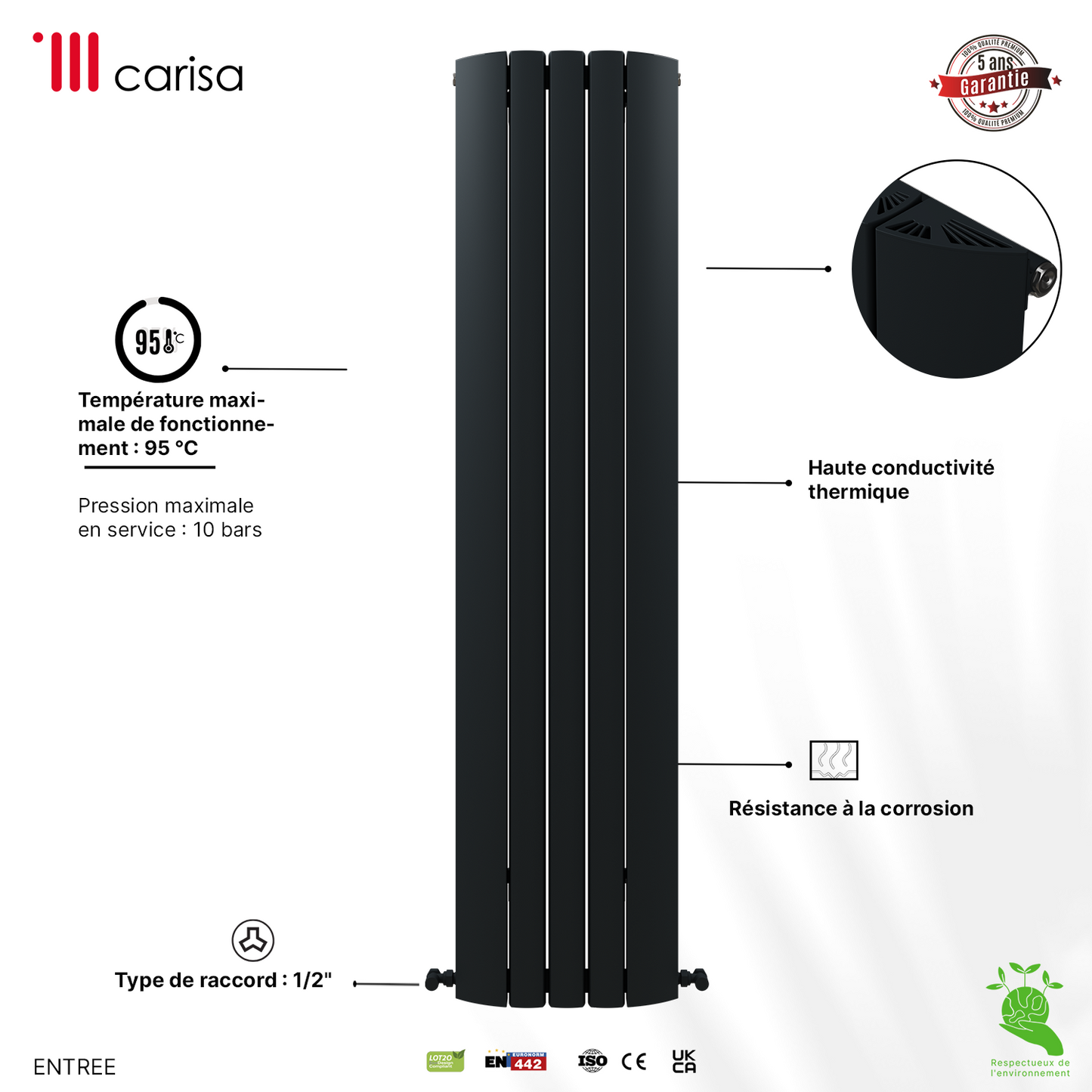 Carisa Gaia Radiateur en Aluminium Vertical Design Moderne Anthracite