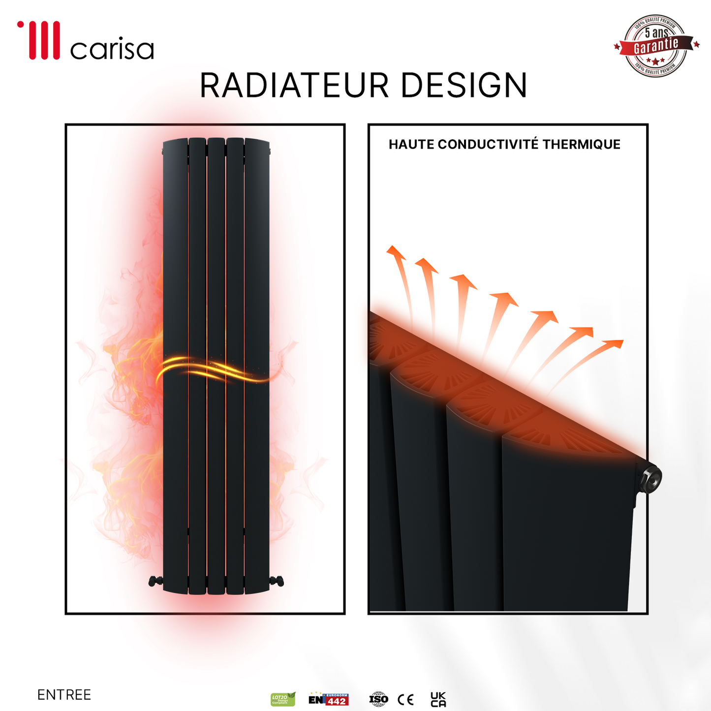 Carisa Gaia Radiateur en Aluminium Vertical Design Moderne Anthracite