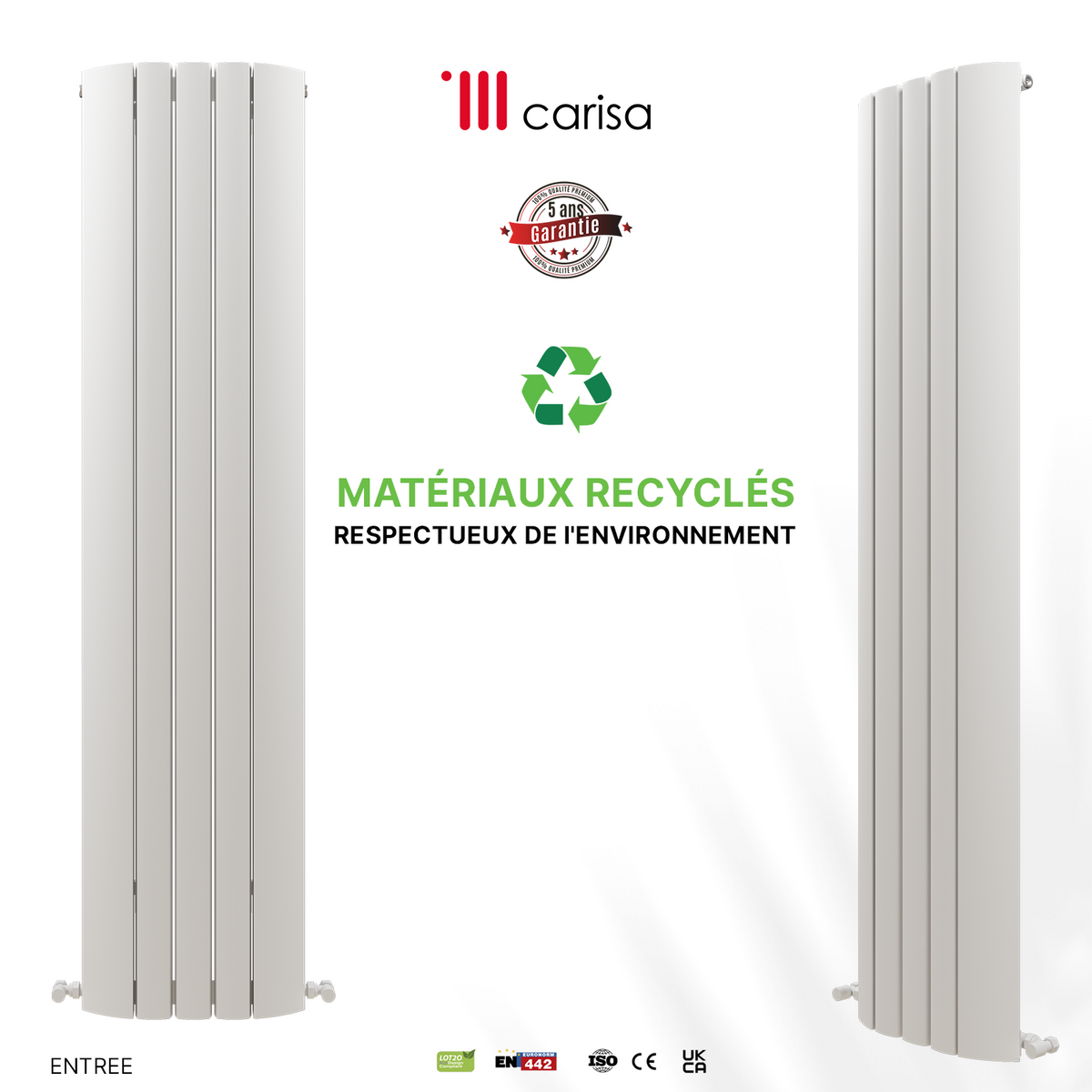 Carisa Gaia Radiateur en Aluminium Vertical Design Moderne Blanc