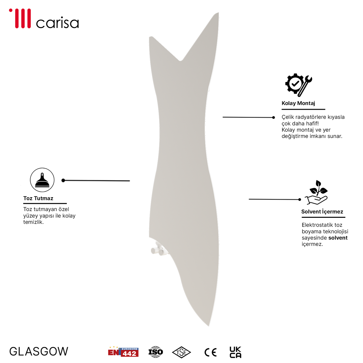 Carisa Glasgow Radiateur Design Mince en Acier Vertical Design Moderne Blanc