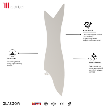 Carisa Glasgow Radiateur Design Mince en Acier Vertical Design Moderne Blanc