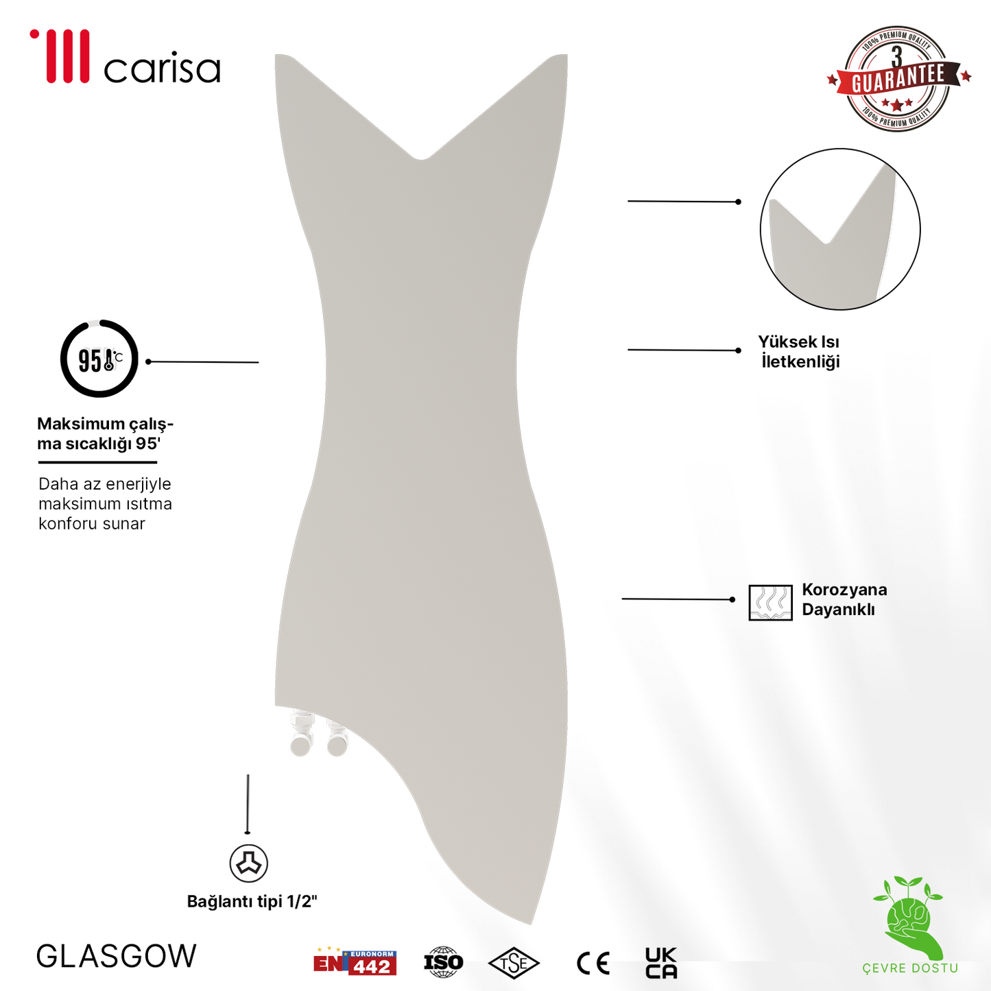 Carisa Glasgow Radiateur Design Mince en Acier Vertical Design Moderne Blanc