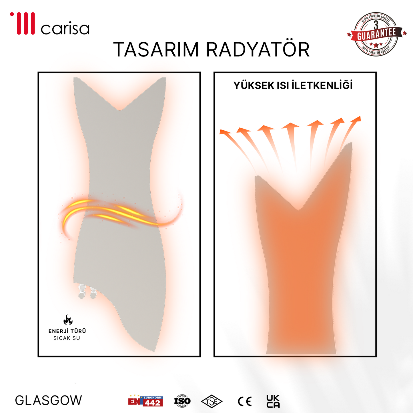 Carisa Glasgow Radiateur Design Mince en Acier Vertical Design Moderne Blanc