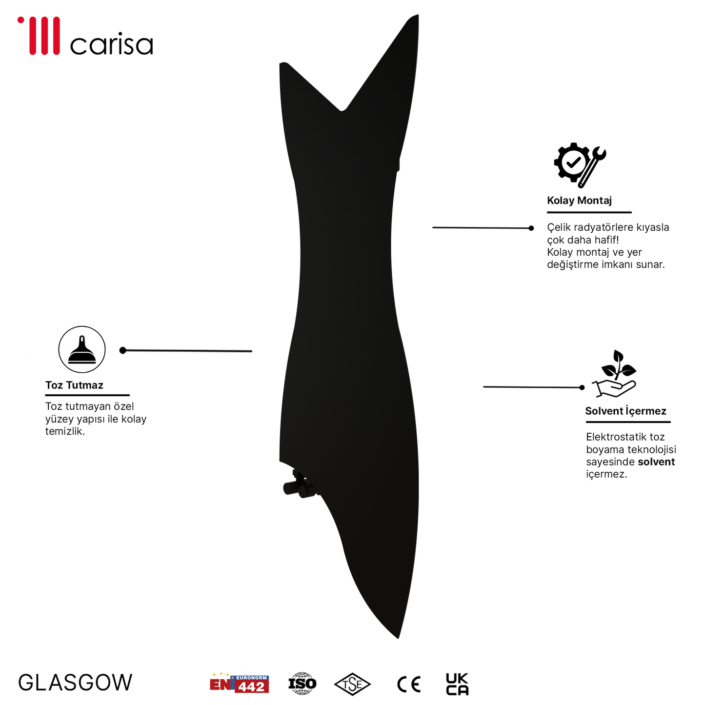 Carisa Glasgow Radiateur Design Mince en Acier Vertical Design Moderne Noir