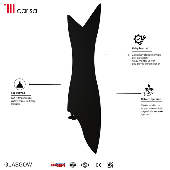 Carisa Glasgow Radiateur Design Mince en Acier Vertical Design Moderne Noir