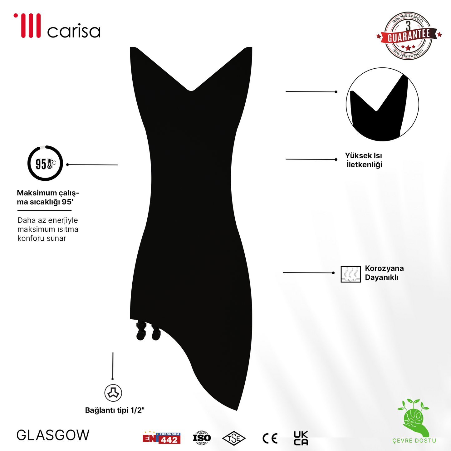 Carisa Glasgow Radiateur Design Mince en Acier Vertical Design Moderne Noir