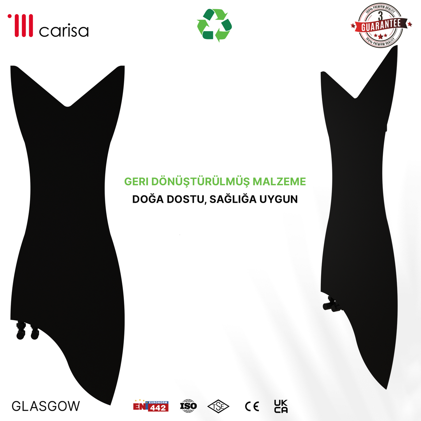 Carisa Glasgow Radiateur Design Mince en Acier Vertical Design Moderne Noir