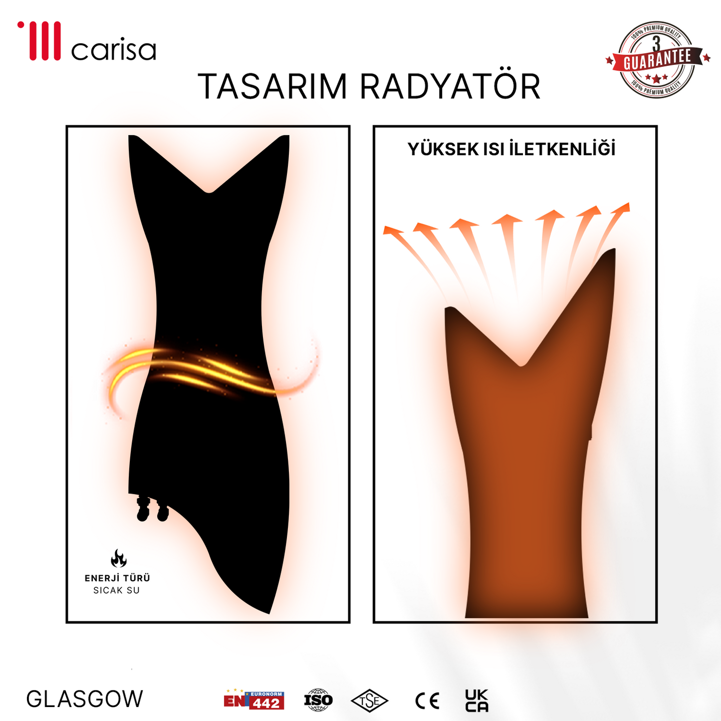Carisa Glasgow Radiateur Design Mince en Acier Vertical Design Moderne Noir