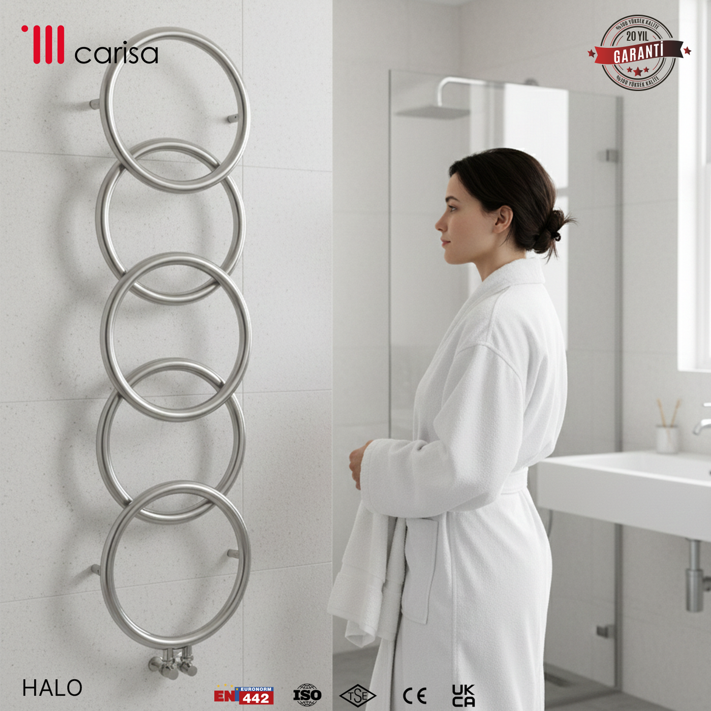 Carisa Halo Sèche-Serviettes en Acier Inoxydable Design Moderne Satiné Poli