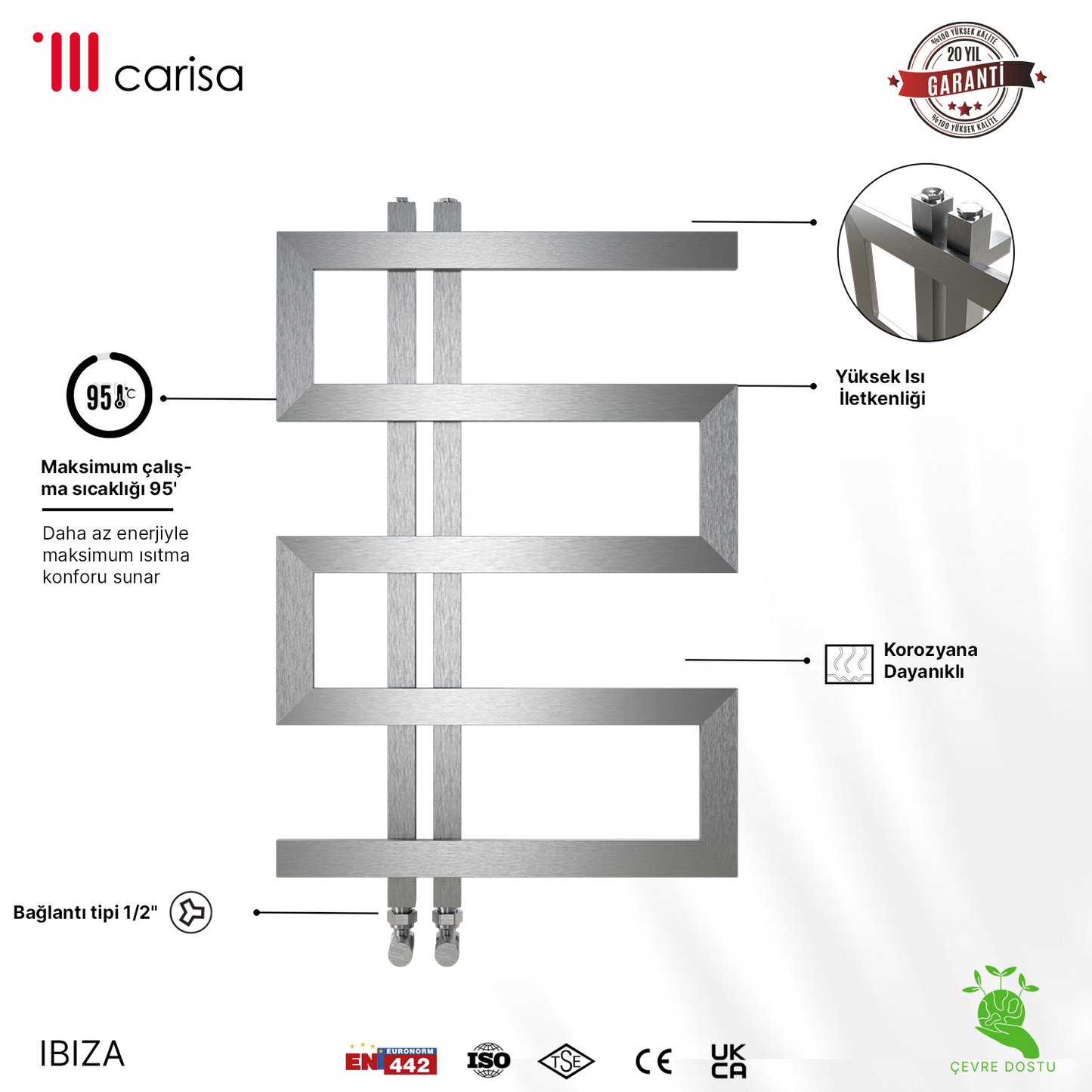 Carisa Ibiza Sèche-Serviettes en Acier Inoxydable Design Moderne Satiné Poli