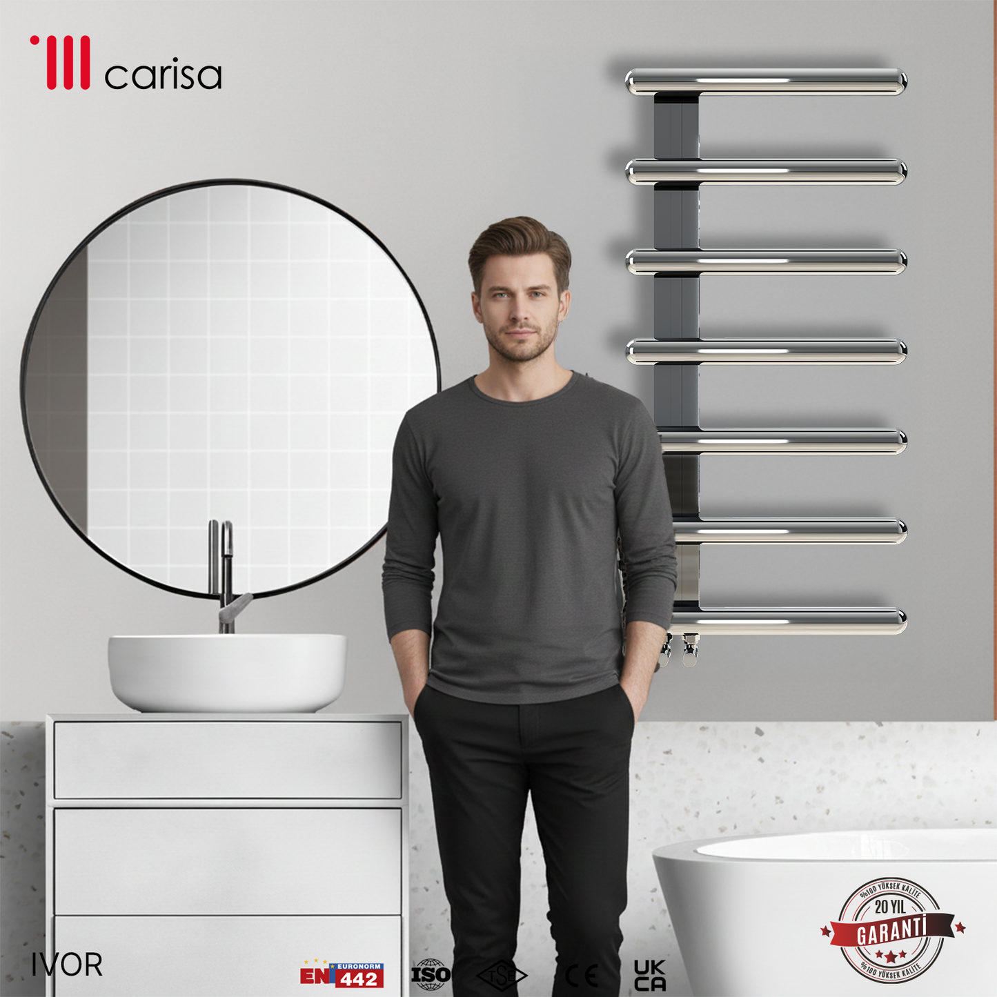 Carisa Ivor Sèche-Serviettes en Acier Inoxydable Design Moderne Miroir Poli