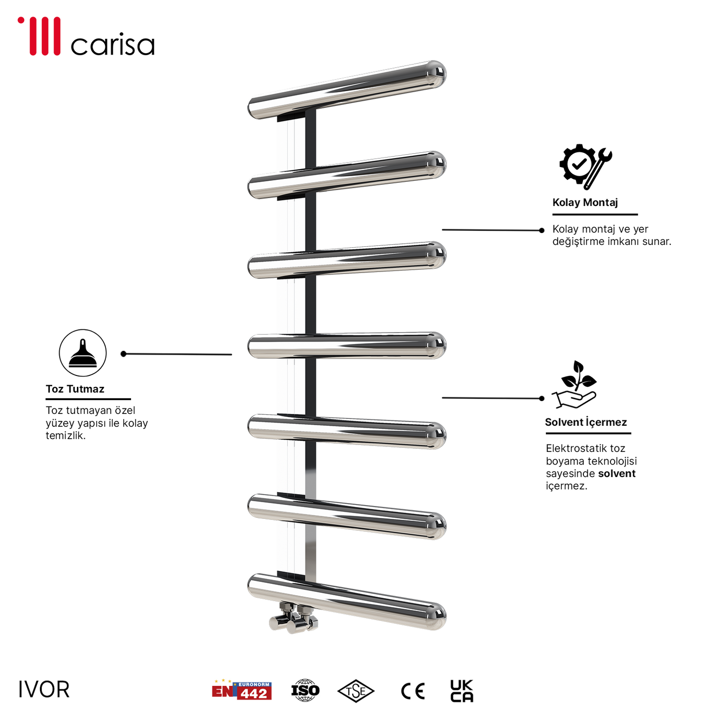 Carisa Ivor Sèche-Serviettes en Acier Inoxydable Design Moderne Miroir Poli