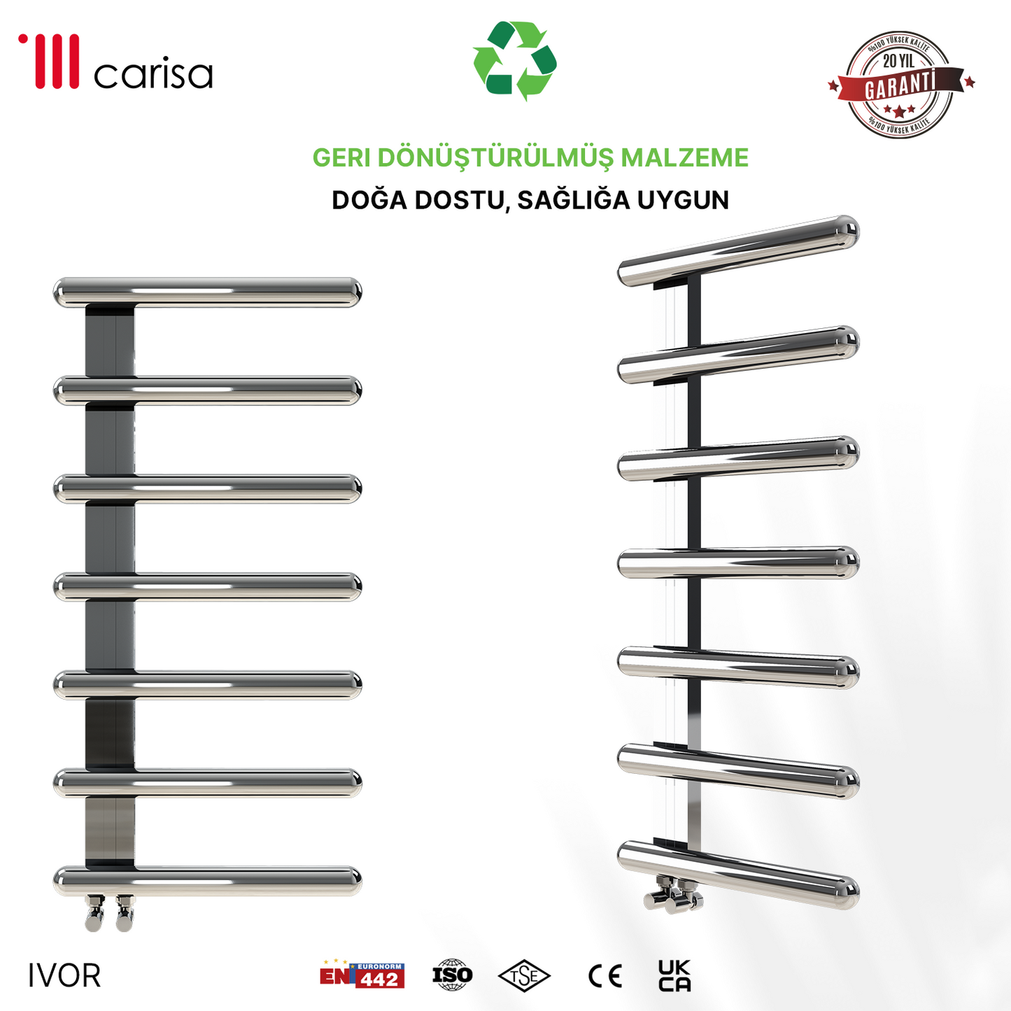 Carisa Ivor Sèche-Serviettes en Acier Inoxydable Design Moderne Miroir Poli