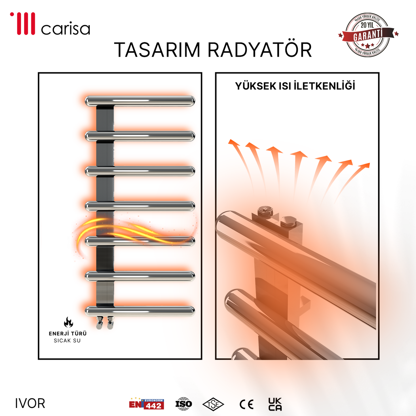 Carisa Ivor Sèche-Serviettes en Acier Inoxydable Design Moderne Miroir Poli