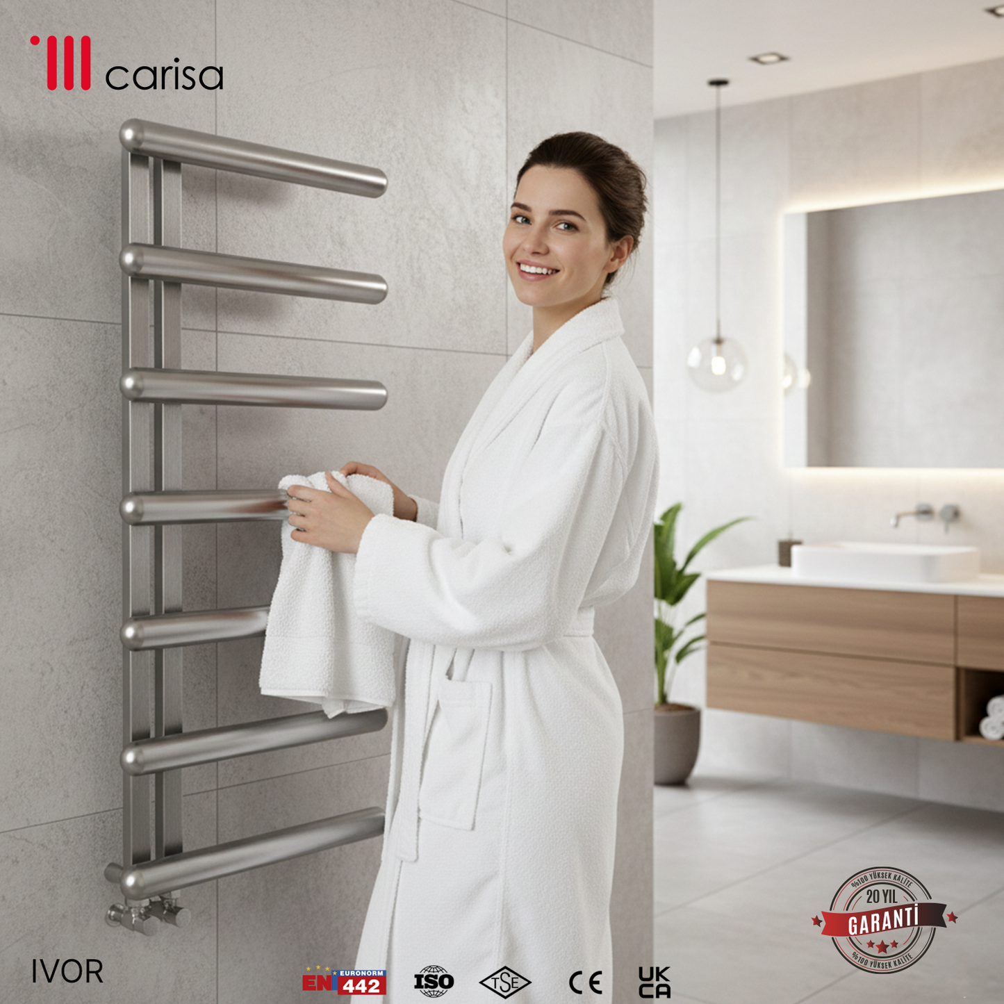 Carisa Ivor Sèche-Serviettes en Acier Inoxydable Design Moderne Satiné Poli