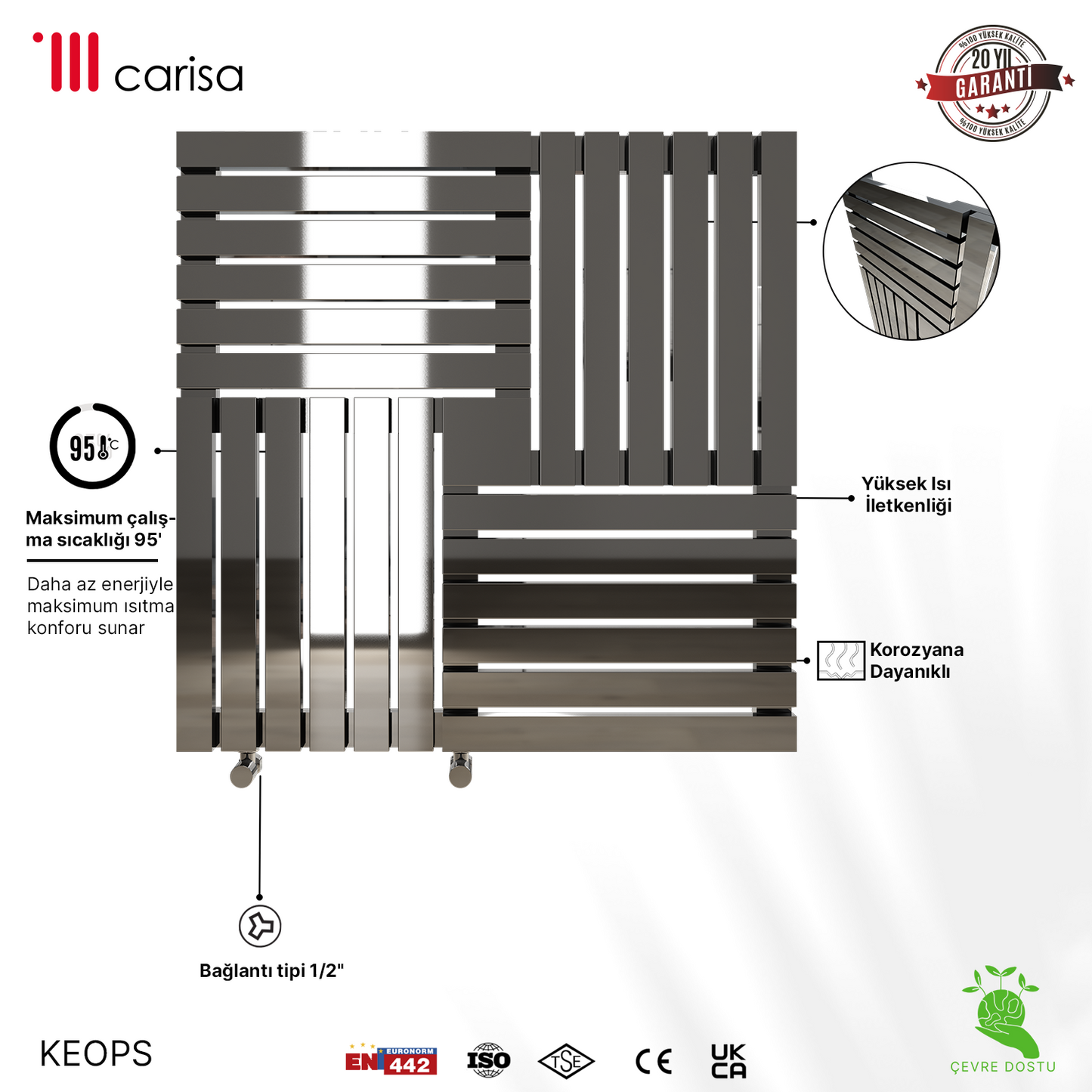 Carisa Keops Radiateur en Acier Inoxydable Horizontal Design Moderne Miroir Poli