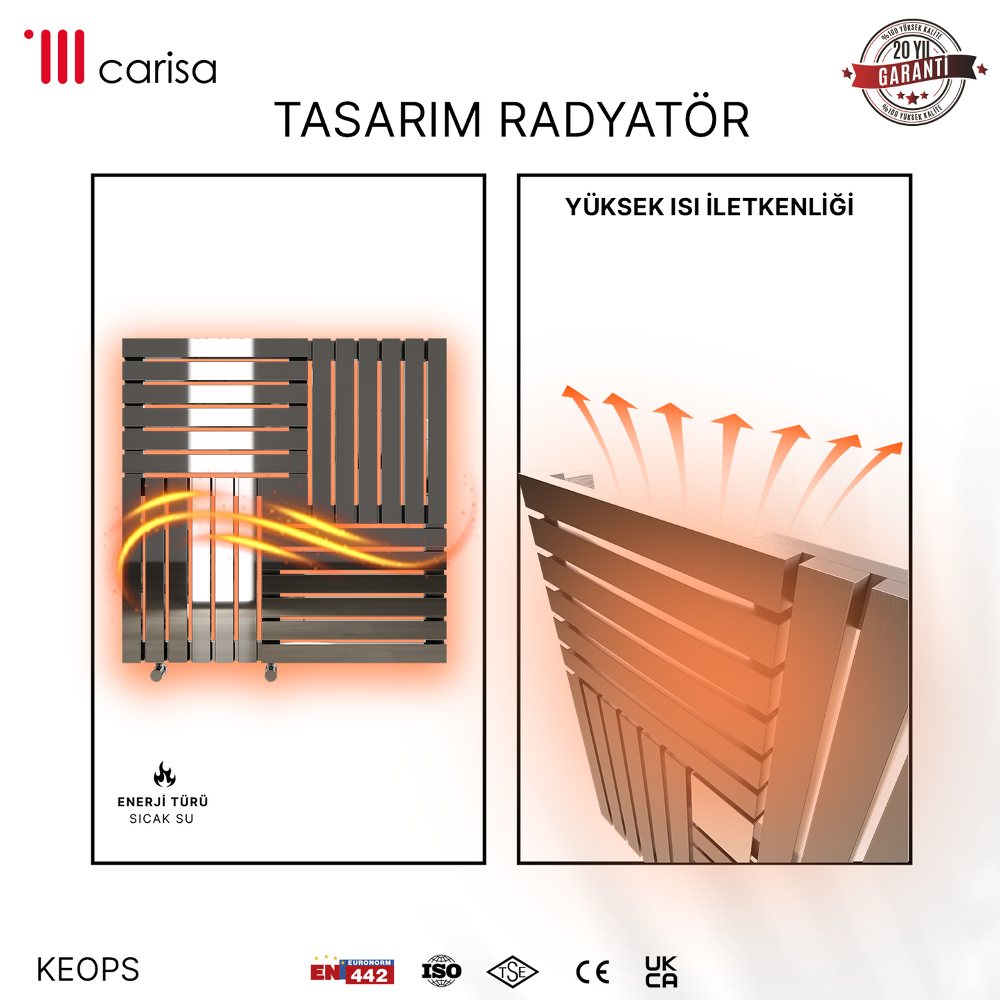 Carisa Keops Radiateur en Acier Inoxydable Horizontal Design Moderne Miroir Poli
