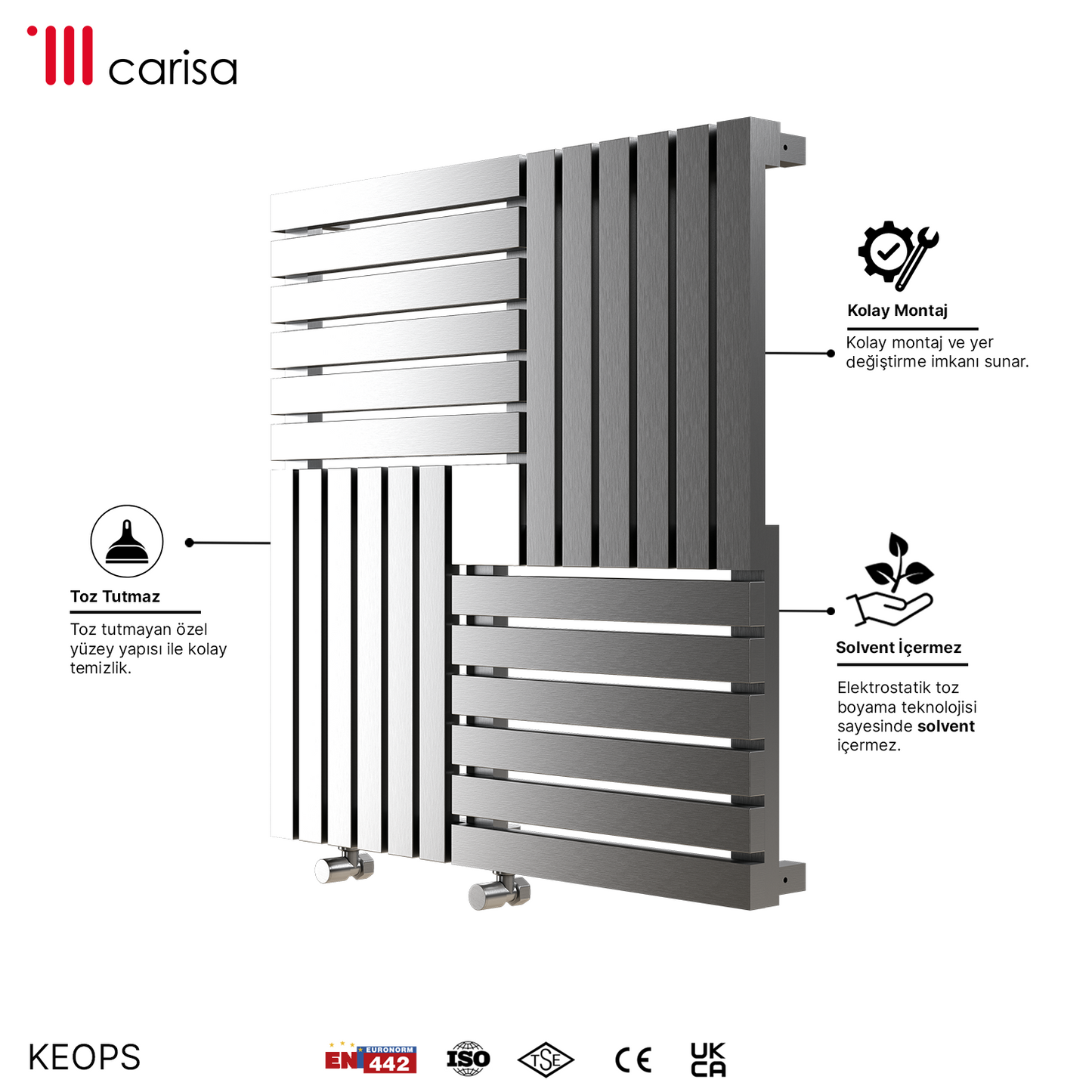 Carisa Keops Radiateur en Acier Inoxydable Horizontal Design Moderne Satiné Poli