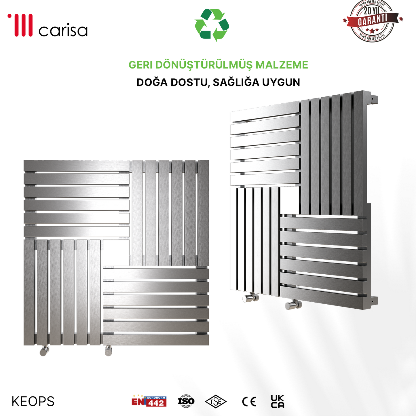 Carisa Keops Radiateur en Acier Inoxydable Horizontal Design Moderne Satiné Poli