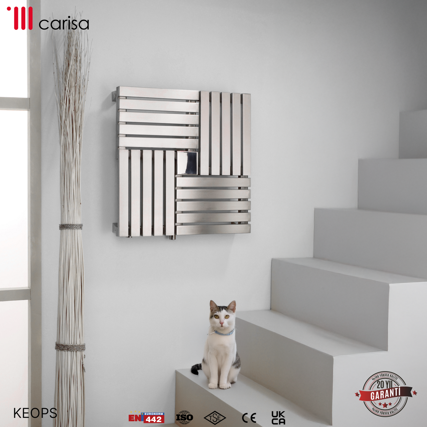 Carisa Keops Radiateur en Acier Inoxydable Horizontal Design Moderne Satiné Poli