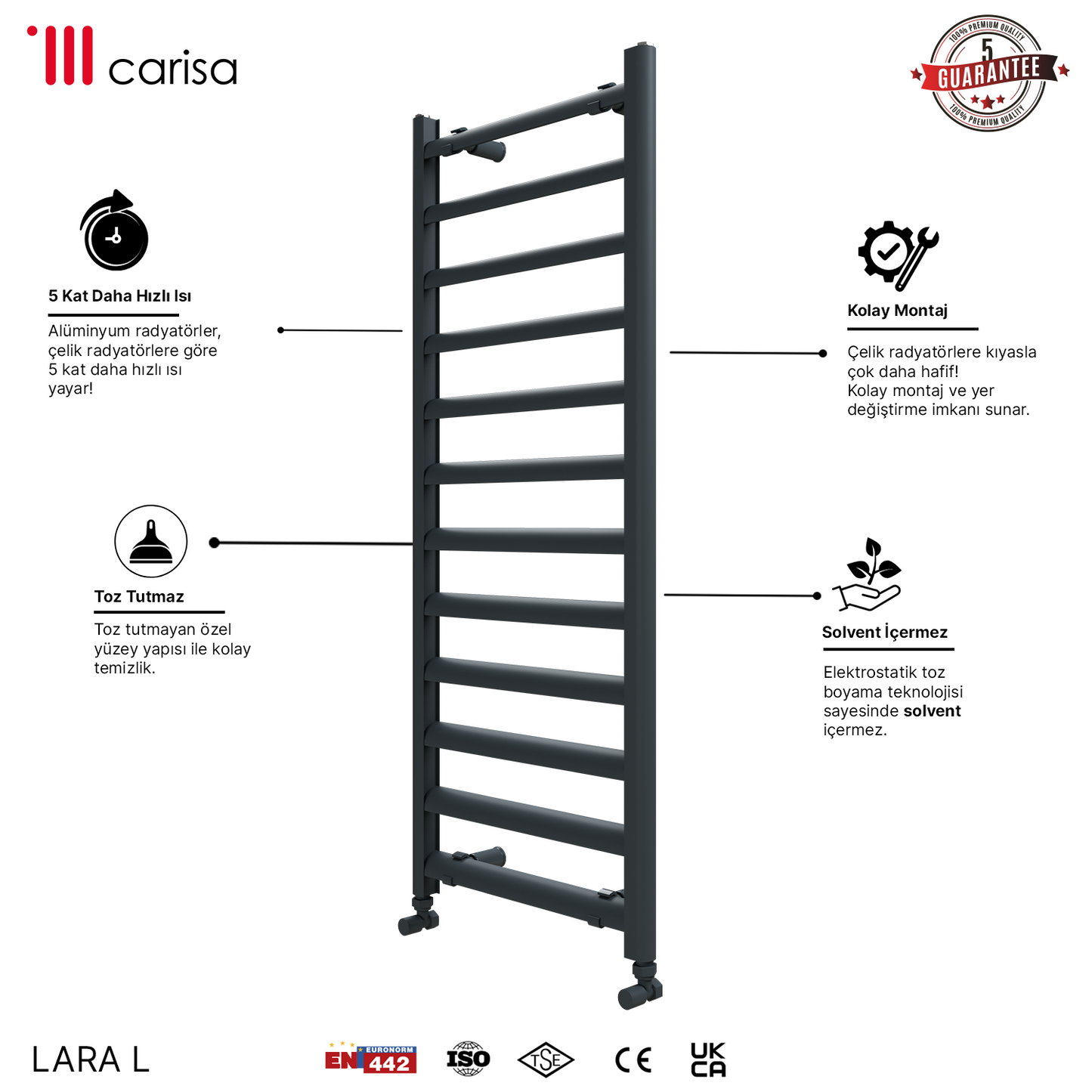 Carisa Lara L Sèche-Serviettes en Aluminium Design Moderne Anthracite