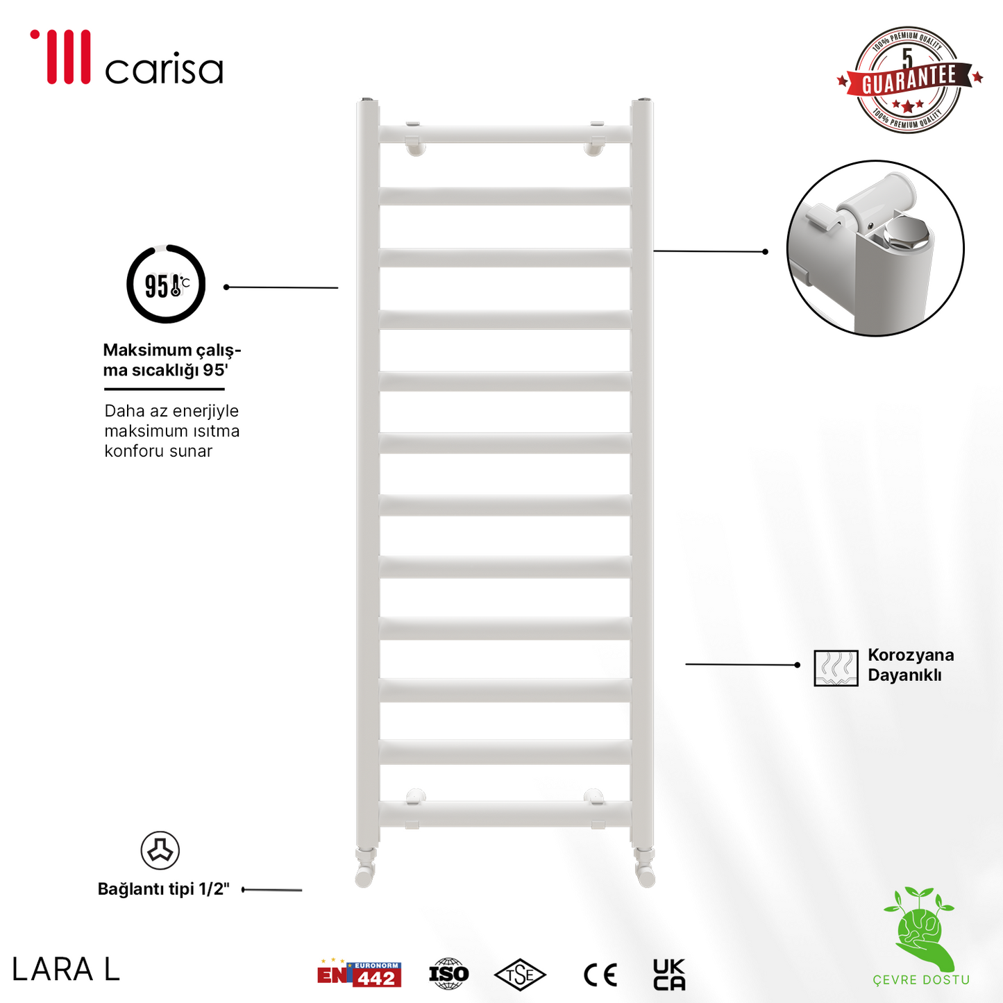 Carisa Lara L Sèche-Serviettes en Aluminium Design Moderne Blanc