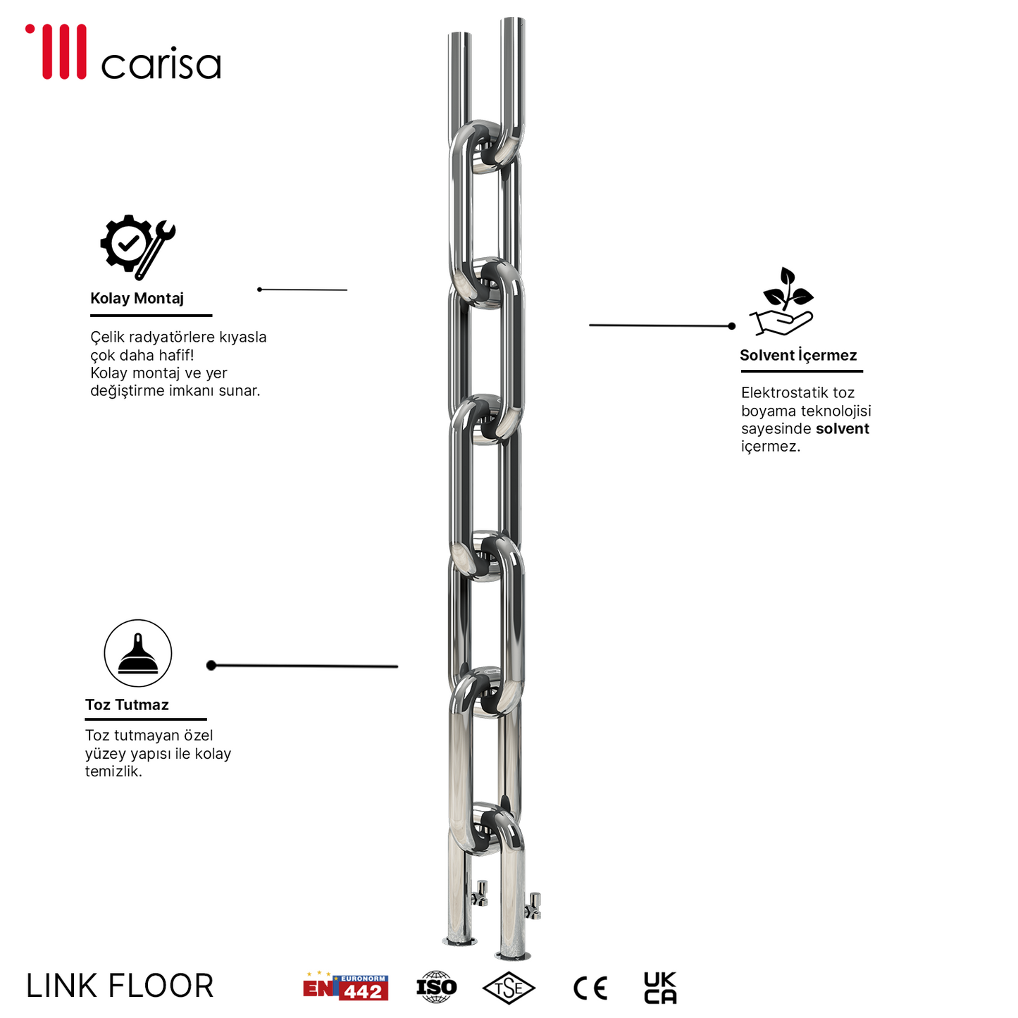 Carisa Link Radiateur en Acier Inoxydable Vertical Design Moderne Satiné Poli