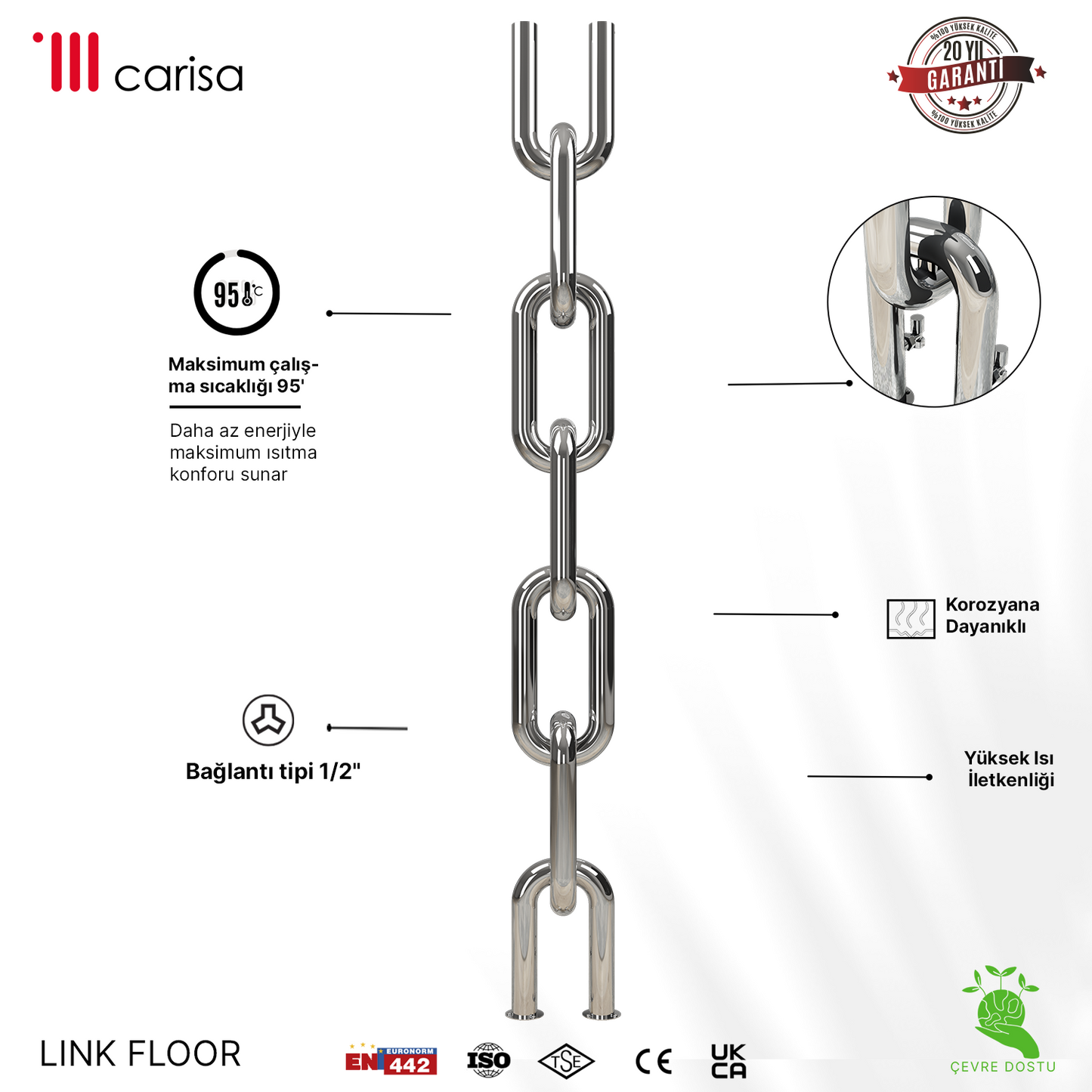 Carisa Link Radiateur en Acier Inoxydable Vertical Design Moderne Satiné Poli