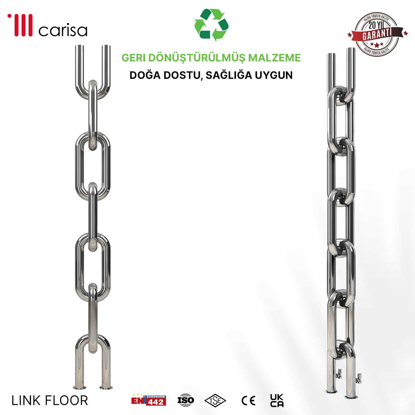 Carisa Link Radiateur en Acier Inoxydable Vertical Design Moderne Satiné Poli