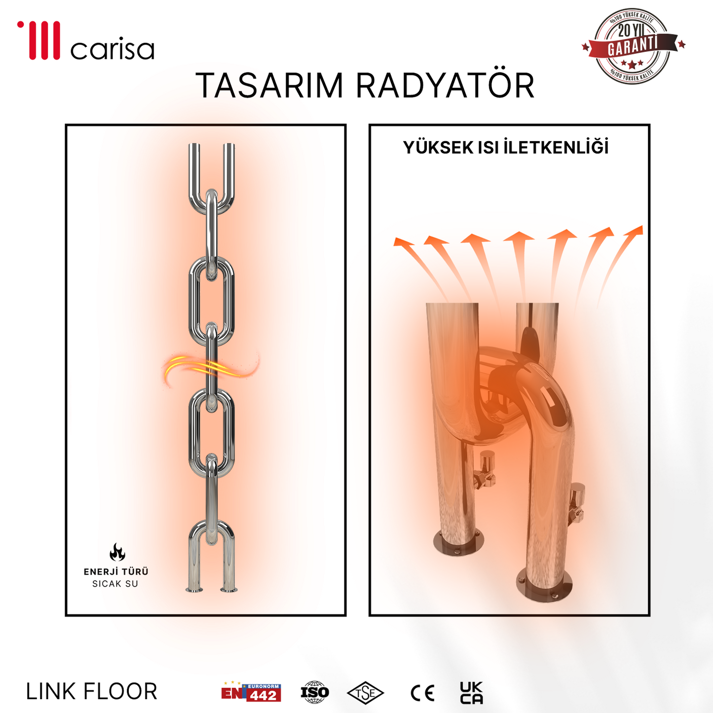 Carisa Link Radiateur en Acier Inoxydable Vertical Design Moderne Satiné Poli