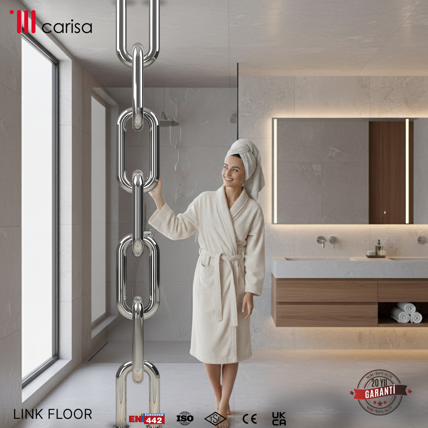 Carisa Link Radiateur en Acier Inoxydable Vertical Design Moderne Satiné Poli