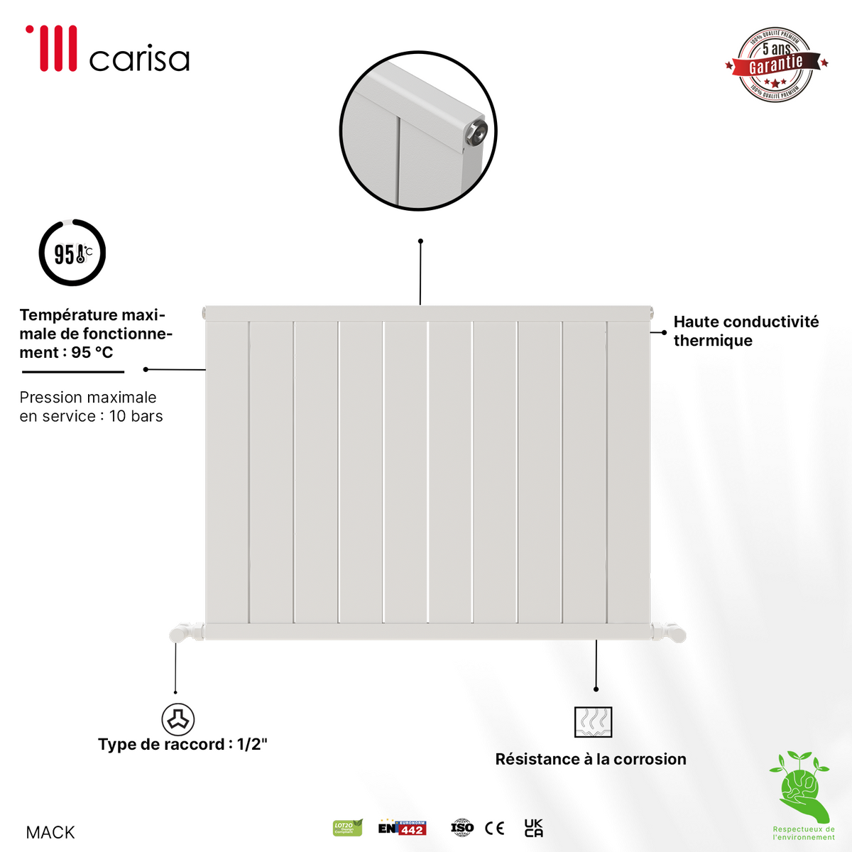 Carisa Mack Radiateur en Aluminium Horizontal Design Moderne Blanc