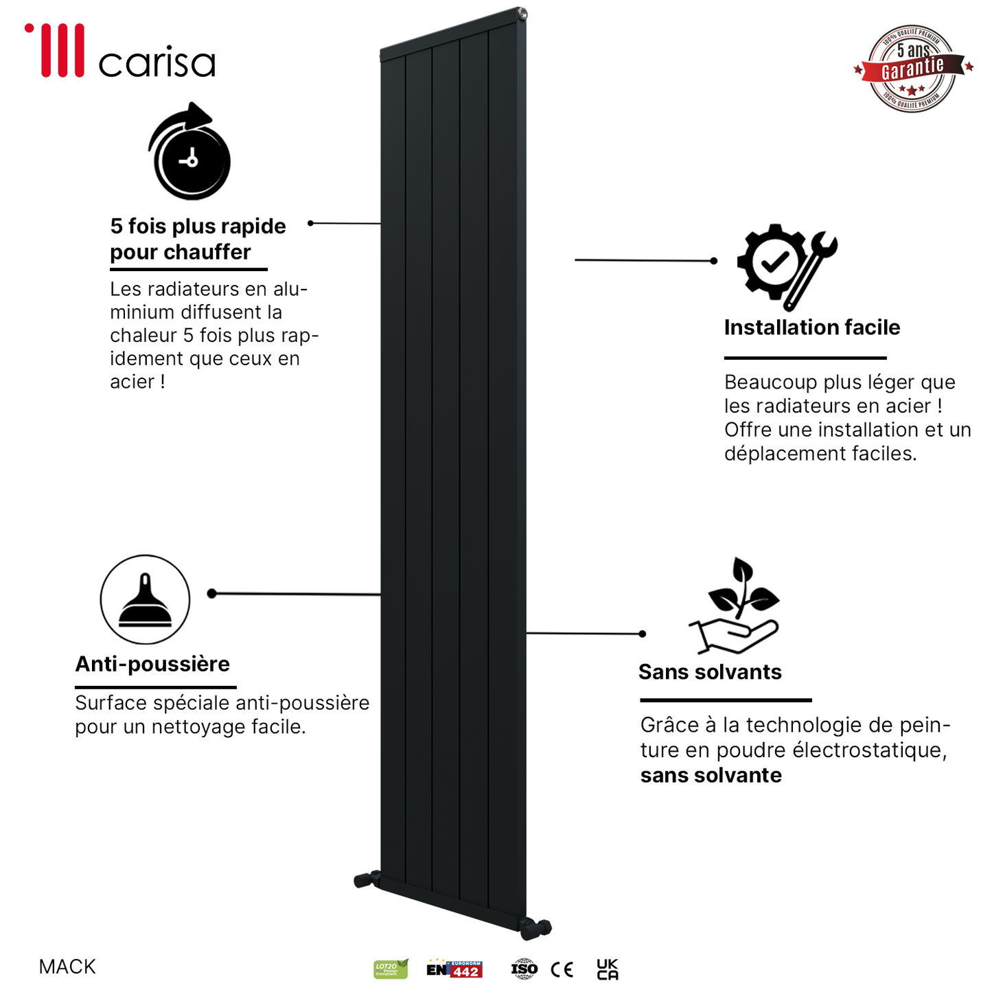 Carisa Mack Radiateur en Aluminium Vertical Design Moderne Anthracite