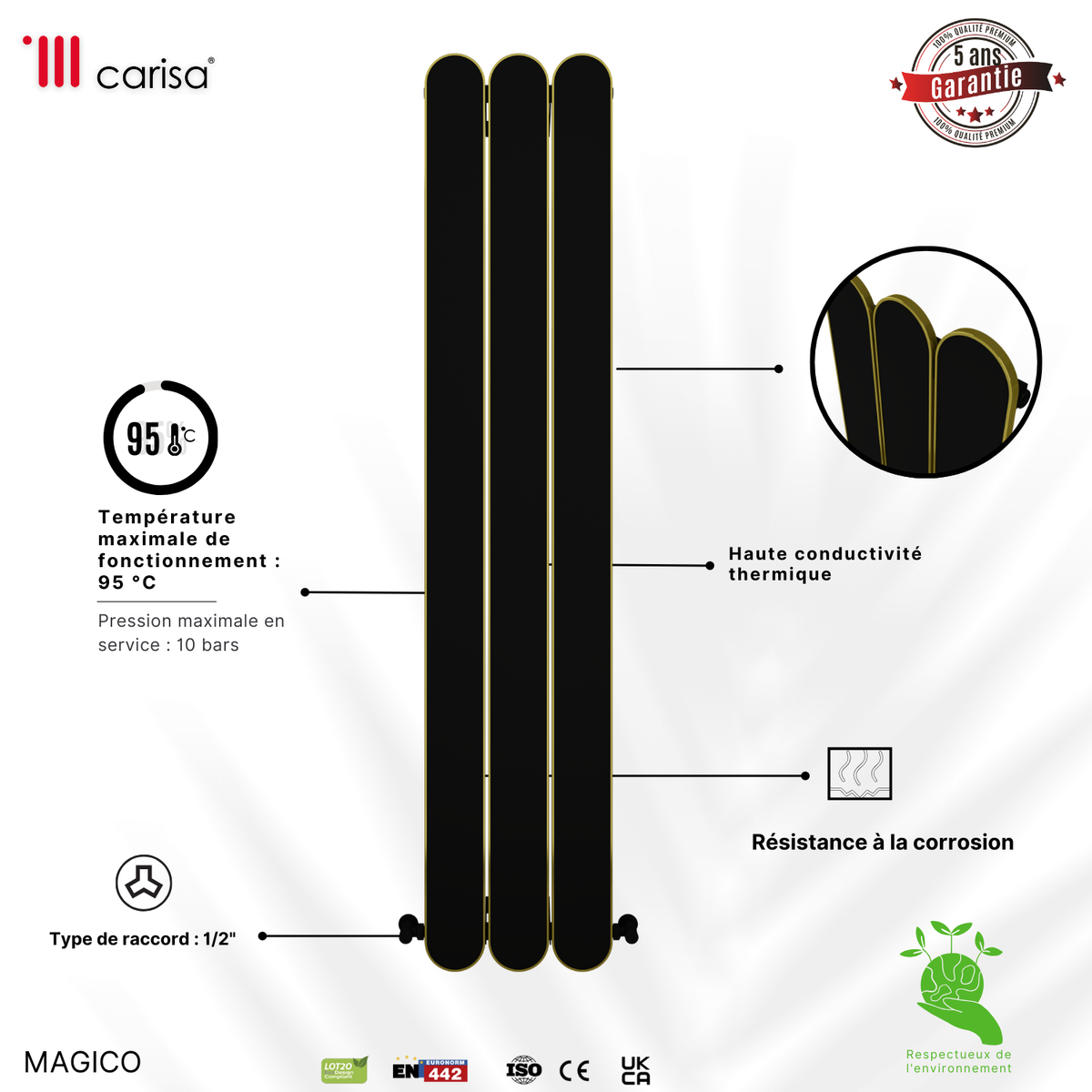 Carisa Magico Radiateur en Aluminium Vertical Design Moderne Noir