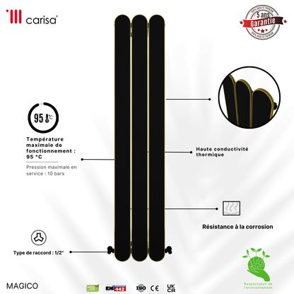 Carisa Magico Radiateur en Aluminium Vertical Design Moderne Noir