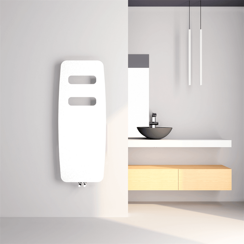 Alt Tag: Carisa Manchester Radiateur Design Mince en Acier Vertical Design Moderne Blanc, radiateur blanc mural vertical pour salle de bain moderne