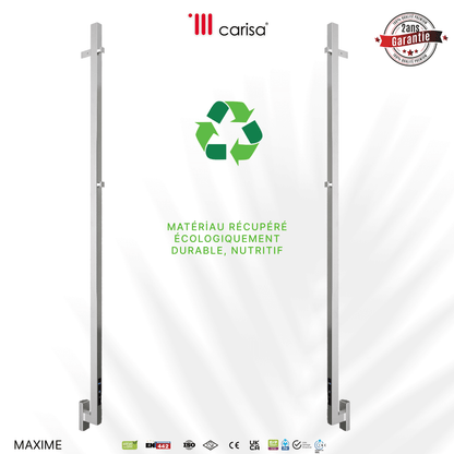 sèche-serviettes Carisa Maxim en inox miroir poli, radiateur porte-serviettes électrique, 2 ans garantie, matériau récupéré durable