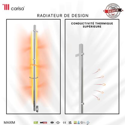 sèche-serviettes Carisa Maxim électrique en inox miroir poli, radiateur design à conductivité thermique supérieure, garantie 2 ans