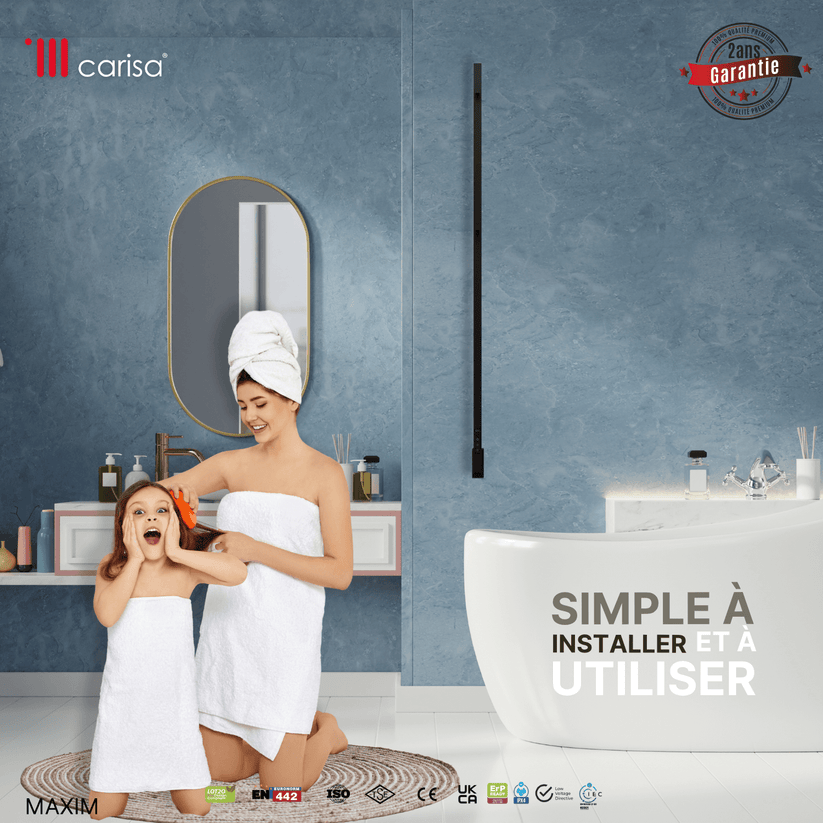 sèche-serviettes Carisa Maxim en inox noir mat, radiateur électrique design salle de bain, simple à installer et à utiliser