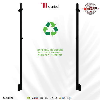 sèche-serviettes Carisa Maxim en inox noir mat, matériau récupéré écoresponsable, garantie 2 ans