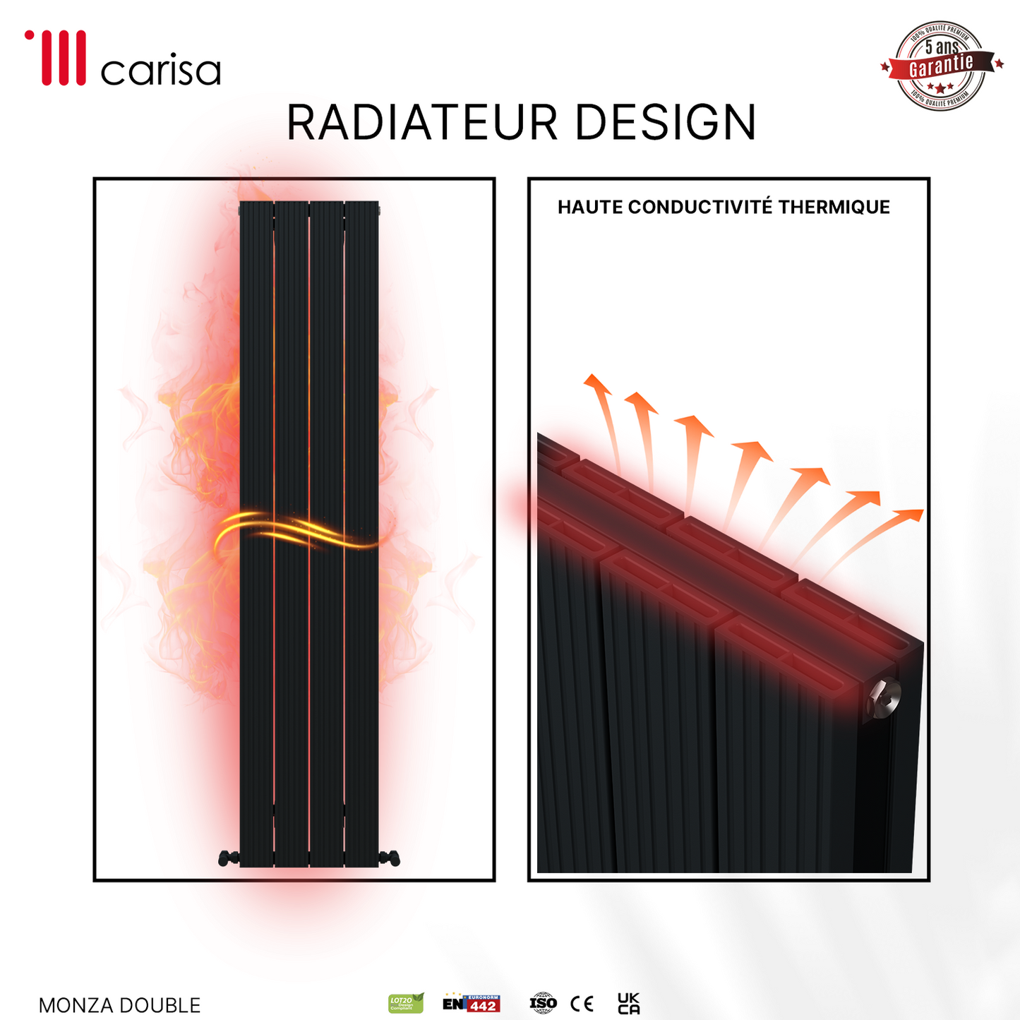 Carisa Monza Double (Reverse Side Nemo) Radiateur en Aluminium Vertical Design Moderne Gris foncé