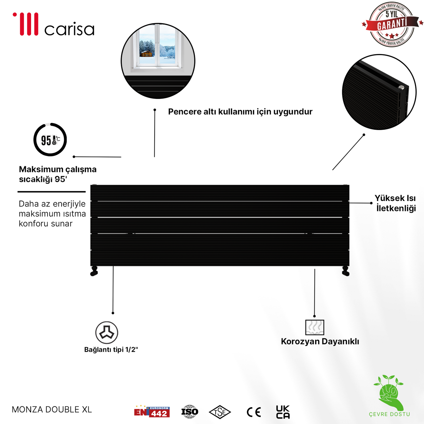 Carisa Monza Double Xl Radiateur en Aluminium Horizontal Design Moderne Noir