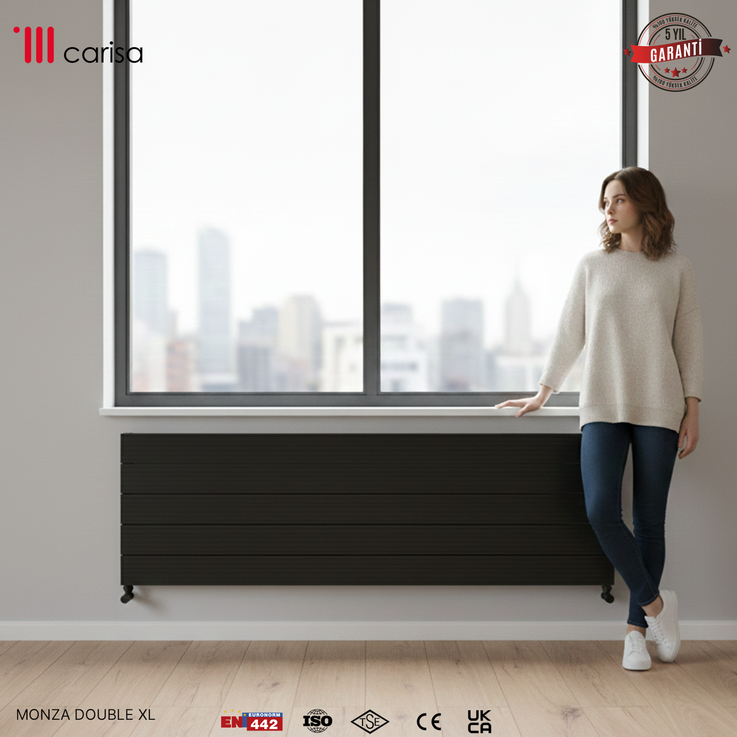 Carisa Monza Double Xl Radiateur en Aluminium Horizontal Design Moderne Noir