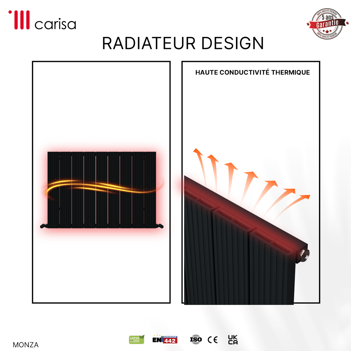 Carisa Monza Radiateur en Aluminium Horizontal Design Moderne Anthracite HB Milieu